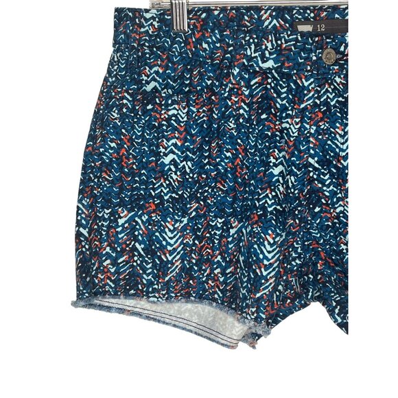 Levi’s Printed Denim Cutoff Shorts Size 12 Blue Orange Pattern Summer Casual - Picture 6 of 9